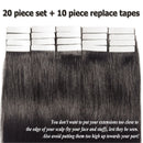Tape in Hair Extensions Human Hair Off Black Tape in Remy Hair Extension Invisible Skin Weft Tape ins Seamless Double Sided Tape on 30g Thin 20pcs for Women Long Straight Hair 12inch