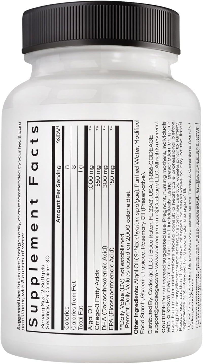 Amen Algal Oil Vegan Omega-3 Supplement – 1000mg DHA & EPA, Plant-Based Microalgae Oil, Non-GMO, 60 Softgels Infinity Warehouse