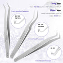 LANKIZ Eyelash Extension Tweezers Set 5 PCS for Volume Lash Extensions Stainless Steel Straight and Curved Tips Eyelash Tweezers for Extensions Isolation Fanning Applicator -Silver LK LANKIZ