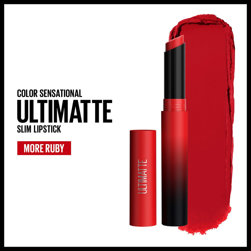 Maybelline New York Color Sensational Ultimatte Lipstick Thats Lightweight/Comfortable Intense Lip Color Pigment Soft Powder Matte Slim Lipstick, 199 More Ruby, 1 Oz Maybelline New York
