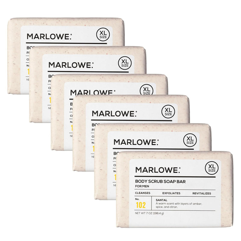 MARLOWE. No. 102 Body Scrub Soap 7 oz, Santal, Exfoliating Soap Bar with Shea Butter, Olive Oil & Green Tea Extracts, Cleanses, Smooths & Revitalizes Skin, Warm Amber, Spice & Citron Scent Infinity Warehouse