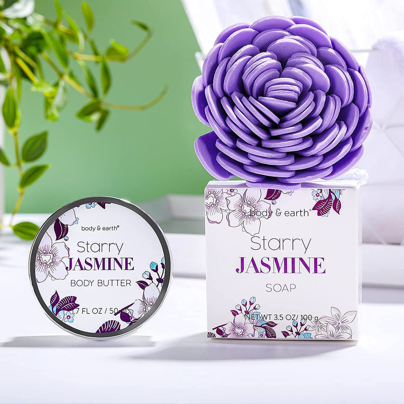Gift Set for Women - Spa Gift Baskets for women Body & Earth 11 Pcs Jasmine Scented Women Bath Set Gift Basket with Bubble Bath, Shower Gel, Body Lotion & Scrub and More, Valentines Gifts for Women BODY & EARTH