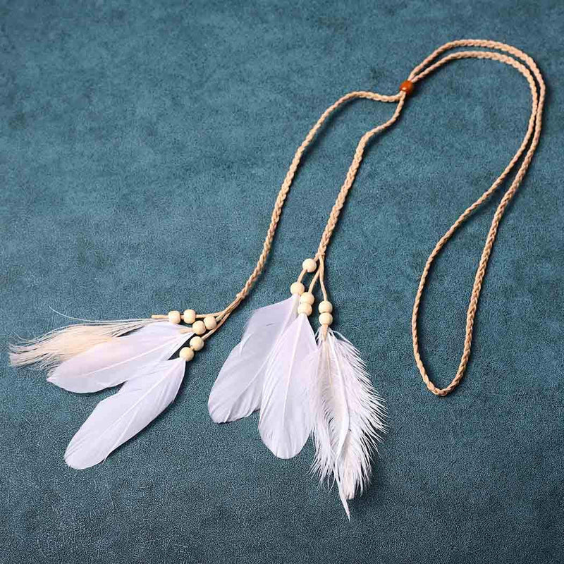 Nicute Boho Feather Headbands Peacoak Headpieces Festival Costumes Hair Accessories for Women and Girls (Beige) Nicute