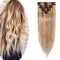 Hairro 100% Real Human Hair Clip in Hair Extensions 14 Inch Long Highlight #12P613 Golden Brown Mix Bleach Blonde 60g Thin 8 Pcs 18 Clips Straight Clip on Human Hairpieces for Women Beauty Balayage Hairro