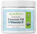 USDA Organic Coconut Oil with Vitamin E (16.9 oz Jar) Pure Vitamin E Infused Coconut Oi - Bio Coconut Oil for Hair and Skin, Coconut Oil Hair Mask Sky Organics