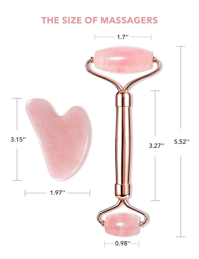 Jade Roller Gua Sha,Rose Quartz Face Roller Skin Care Tools,Beauty Facial Massager,Eye Roller For Puffy Eyes,Self Care Gifts For Women,HANABEE Skincare Sets & Kits (Rose Quartz) HANABEE Store