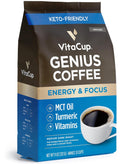 VitaCup Genius Ground Keto Coffee w/Turmeric, MCT Oil, B Vitamins, D3, Ground Coffee Medium Dark Roast, Bold & Smooth, 100% Arabica Coffee Grounds, 11 oz Infinity Warehouse