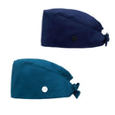 QBA Adjustable Working Cap with Button, 2 PCS, Cotton Working Hat Sweatband, Elastic Bandage Tie Back Hats for Women & Men, One Size (Navy + Teal) QBA