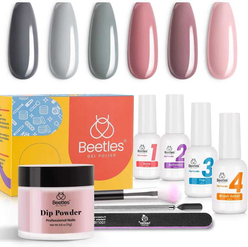 Beetles Bridesmaid Beauty Classic Dip Powder Nail Kit Starter - Nude Gray Pink 6 Colors Nail Dipping Powder Kit for French Nail, No LED Nail Lamp Needed Manicure Kit Nail Art DIY Home Gift Box beetles Gel Polish Store