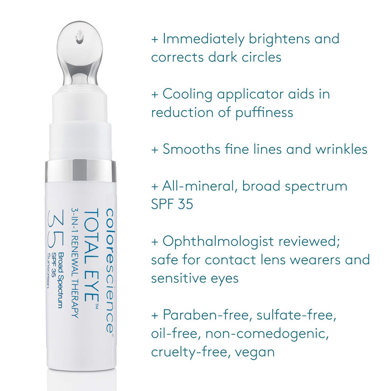 Colorescience Total Eye 3-in-1 Anti-Aging Renewal Therapy for Wrinkles & Dark Circles, SPF 35, Tan Colorescience