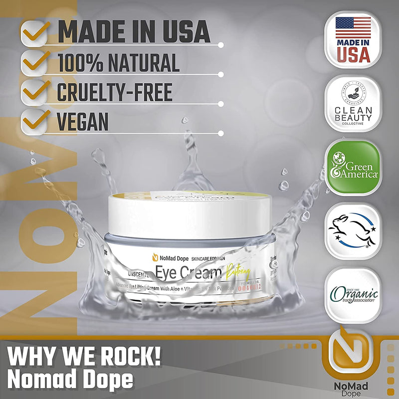 Anti Aging Eye Cream For Men - Mens Under Eye Cream - Dark Circles Under Eye Treatment For Men - Eye Balm Wrinkle Cream - To Reduce Puffiness, Under Eye Bags, Crows Feet - Natural & Organic USA 0.5oz NoMad Dope Store