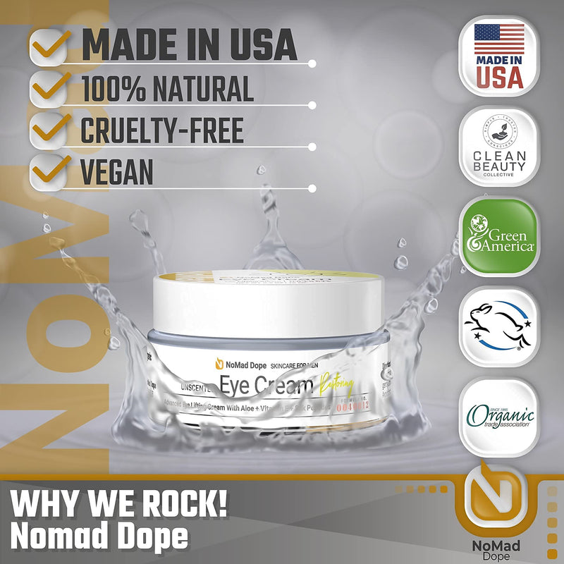 Anti Aging Eye Cream For Men - Mens Under Eye Cream - Dark Circles Under Eye Treatment For Men - Eye Balm Wrinkle Cream - To Reduce Puffiness, Under Eye Bags, Crows Feet - Natural & Organic USA 0.5oz NoMad Dope