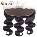 QTHAIR 12A Transparent Lace Body Wave Human Hair Lace Frontal (18",13x4 Ear to Ear Lace Frontal,Natural Black)130% Density Pre Plucked Natural Hairline with Baby Hair 100% Virgin Brazilian Body Wave Hair QTHAIR