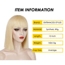 ENTRANCED STYLES Short Blonde Wig 12 Inch Bob Wigs for Women Synthetic Colorful Cosplay Daily Party Blonde Wig with Bangs (