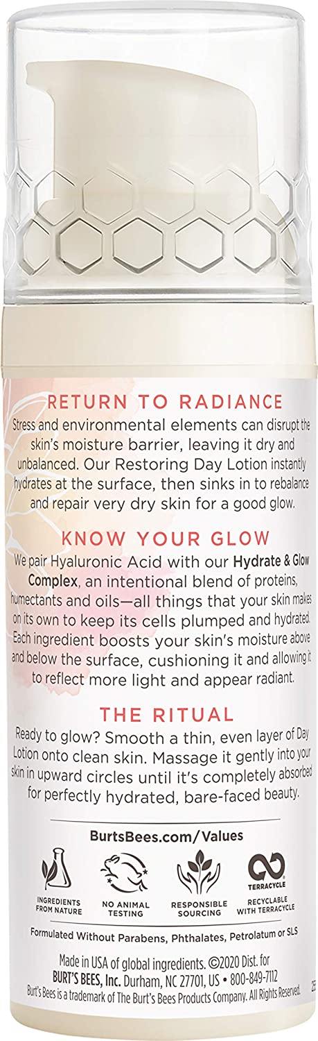 Burt's Bees Truly Glowing Day Lotion Face Cream with Hydrate and Glow Complex for Dry Skin, 1.8 Fluid Ounces Burt's Bees Store