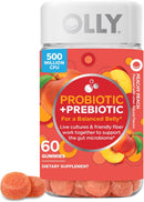 OLLY Probiotic + Prebiotic Gummy, Digestive Support and Gut Health, 500 Million CFUs, Fiber, Adult Chewable Supplement for Men and Women, Peach, 60 Day Supply - 60 Count Infinity Warehouse