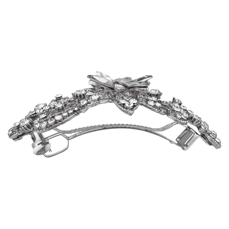 LUX ACCESSORIES Silver Marquise Cut Floral Clear Rhinestones Hair Clip LUX ACCESSORIES