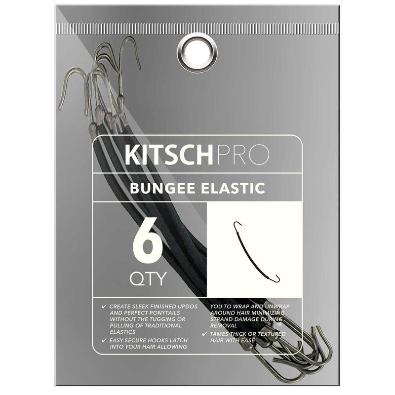 Kitsch Pro Bungee Hair Ties, Hair Ties with Hooks for Updos, Hair Bungee, Hair Elastics for Ponytails, Bungee Cord Hairties for All Hair Types, 6 Count, Black Kitsch