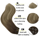 GOO GOO 120g Hair Extensions Clip in Human Hair Walnut Brown to Ash Brown and Bleach Blonde Remy Human Hair Extensions Clip in Natural Hair Straight 7pcs 22 Inch GOO GOO