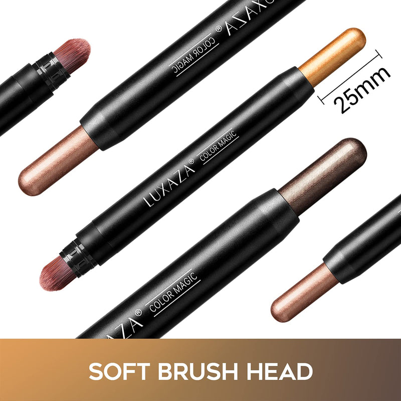LUXAZA 3Pcs Metallic Brown Eyeshadow Stick Set, Metallic And Shimmer Creamy EyeShadow Pencil, Smooth High Pigmented Eye Brightener Stick Smoky Eye Makeup LUXAZA