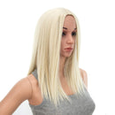 SWACC 14-Inch Short Straight Middle Part Hair Wig Medium Length Synthetic Heat Resistant Wigs for Women with Wig Cap (Platinum Blonde) SWACC