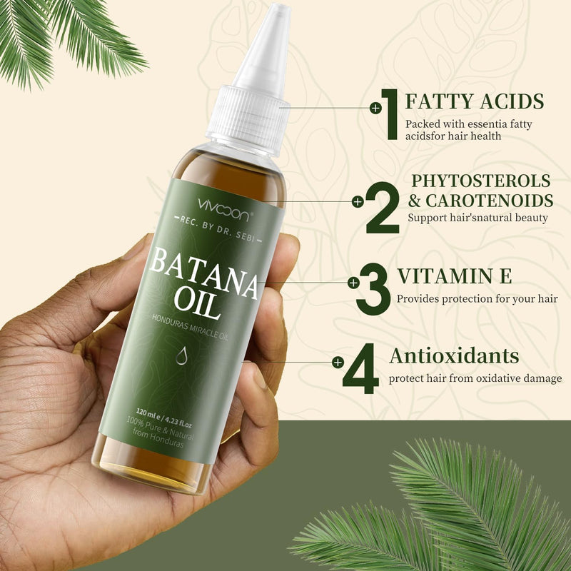 Batana Oil for Hair Growth, 100% Pure & Natural Raw Batana Oil, Dr. Sebi Organic Oil from Honduras, Care for Hair Thickness & Scalp & Skin, 4.23 fl oz, 1 Bottle with 2 Caps Infinity Warehouse