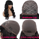 QTHAIR 12A Grade Body Wave Wigs With Bangs Virgin Brazilian None Lace Front Wigs Human Hair Wigs 150% Density Glueless Machine Made Wigs For Black Women(22 inch, Body wave) QTHAIR Store