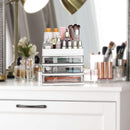 ELUCHANG Cosmetic Makeup Organizer Plastic Storage Box with Drawer Lipsticks Holder Desktop Sundry Storage Case (3 Drawers,Transparent) ELUCHANG