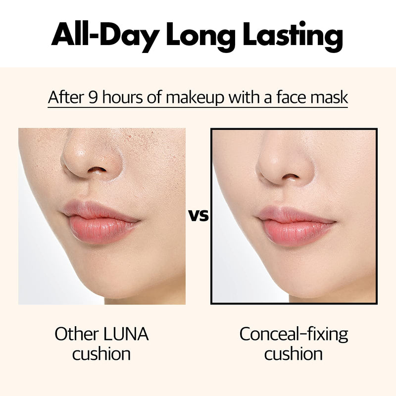 AEKYUNG LUNA 50-Hours Conceal Fixing Cushion Foundation Refill Included, Full Coverage SPF 50+ Korean Makeup