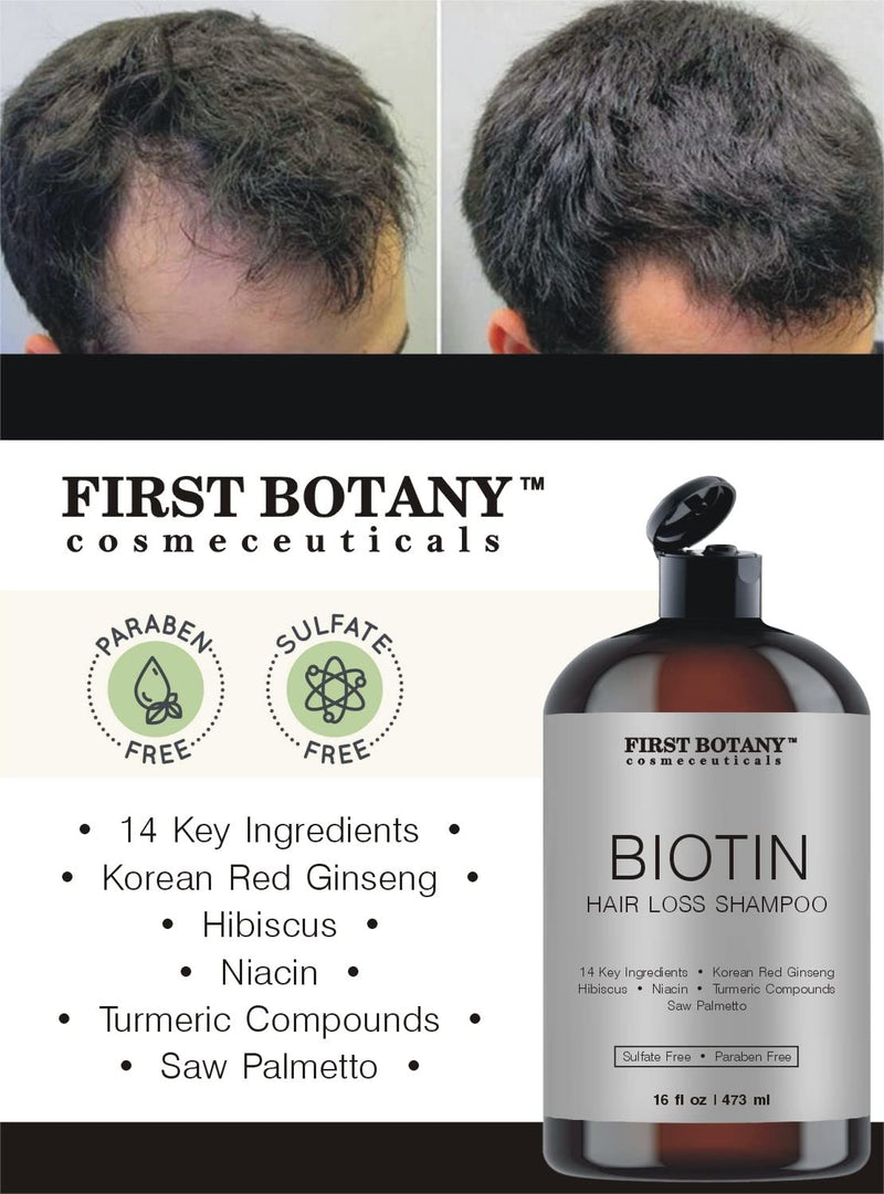 First Botany Cosmeceuticals, Hair Regrowth and Anti Hair Loss Shampoo 16 fl oz, with DHT blockers- Daily Hydrating, Detoxifying, Volumizing Shampoo For Men and Women Infinity Warehouse