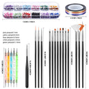 Nail Art Brush, Teenitor 3D Nail Art Decorations Kit with Nail Pen Designer Dotting Tools Colors Holographic Butterfly Nail Glitter Foil Flakes Nail Tape Strips and Multi-Color Nails Rhinestones Teenitor