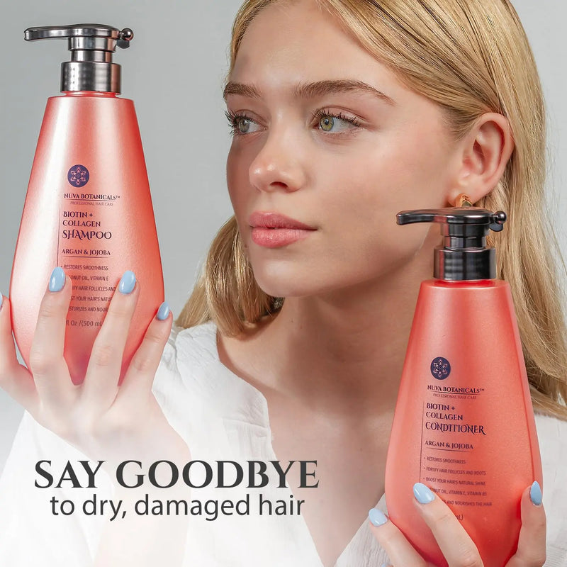 Biotin and Collagen Hair Growth Set - Shampoo and Conditioner for Women with Coconut Oil, Argan and Jojoba Oil for Thinning Hair (17 Fl Oz) Infinity Warehouse