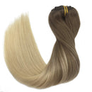 Doores Human Hair Extensions Clip in Ombre Ash Brown to Platinum Blonde 120g 7pcs 22 Inch Clip in Hair Extensions Straight Natural Hair Extensions Clip in Real Extensions DOORES Store