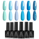 Beetles Gel Nail Polish Set- Summer Splish Splash Collection 6 Colors Bule Nail Gel Polish Kit Soak Off UV LED Lamp Gel Nail Kit Nail Art Manicure Salon DIY at Home beetles Gel Polish