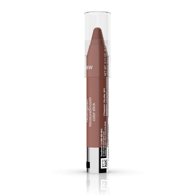 Neutrogena MoistureSmooth Color Stick for Lips, Moisturizing and Conditioning Lipstick with a Balm-Like Formula, Nourishing Shea Butter and Fruit Extracts, 90 Classic Nude,.011 oz Neutrogena