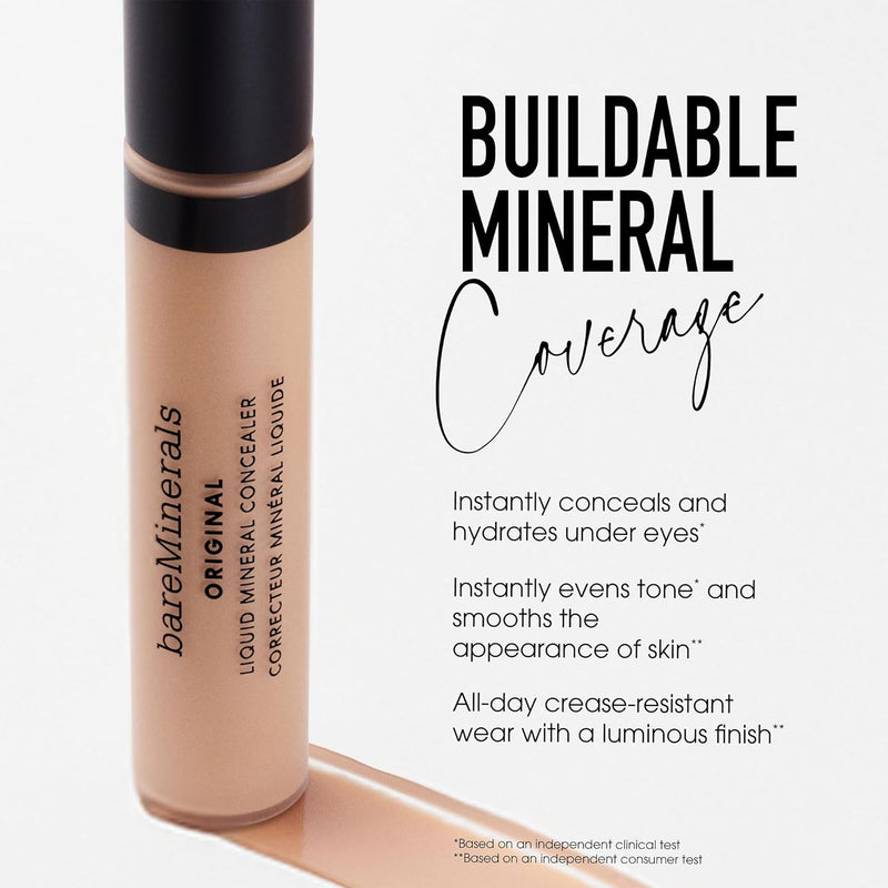 bareMinerals Original Liquid Mineral Concealer, Brightening Dark Circle Eye Concealer, Reduces Look of Fine Lines, Buildable Coverage, Vegan Infinity Warehouse