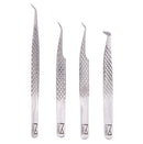 M LASH Set Of 4 Diamond Grip Eyelash Extensions Tweezers - Japanese Steel Lash Supply (Silver) M Store