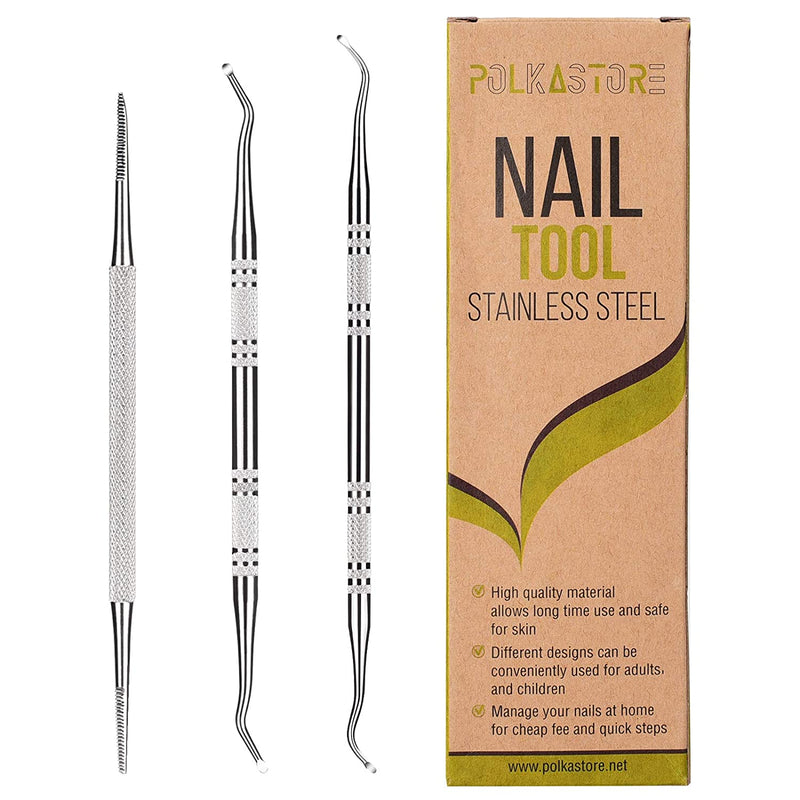 3-Pack Ingrown Toenail File And Lifters, 100% Professional Surgical Stainless Steel Ingrown Toenail Tool -Safe Nail Cleaning Treatment Pedicure Tools Kit Under Sidewall Cleaner Pain Relief Accessories POLKASTORE