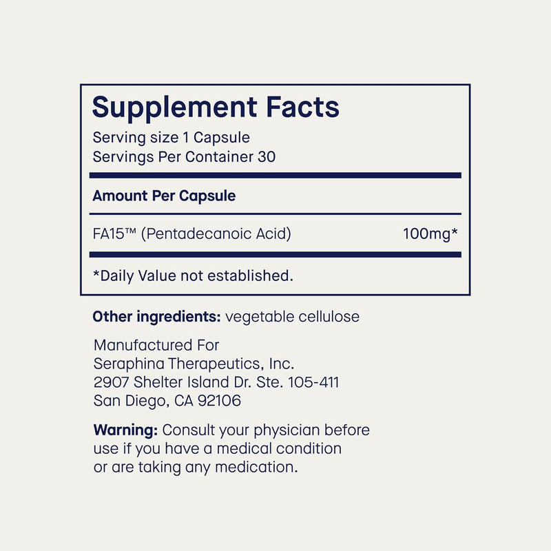 Fatty15 C15:0 Pentadecanoic Acid Supplement The Longevity Nutrient - 90 Vegan Capsules - 3x Cellular Benefits of Fish Oil Omega 3 Supplements - Gut Health, Liver Support, & Mitochondrial Health Infinity Warehouse