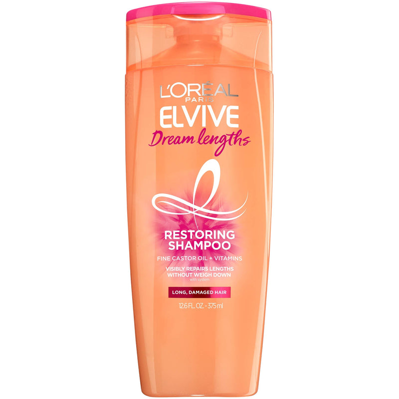 L'Oreal Paris Elvive Dream Lengths Restoring Shampoo with Fine Castor Oil and Vitamins B3 and B5 for Long, Damaged Hair, Visibly Repairs Damage Without Weighdown With System, 12.6 Fl; Oz L'Oreal Paris
