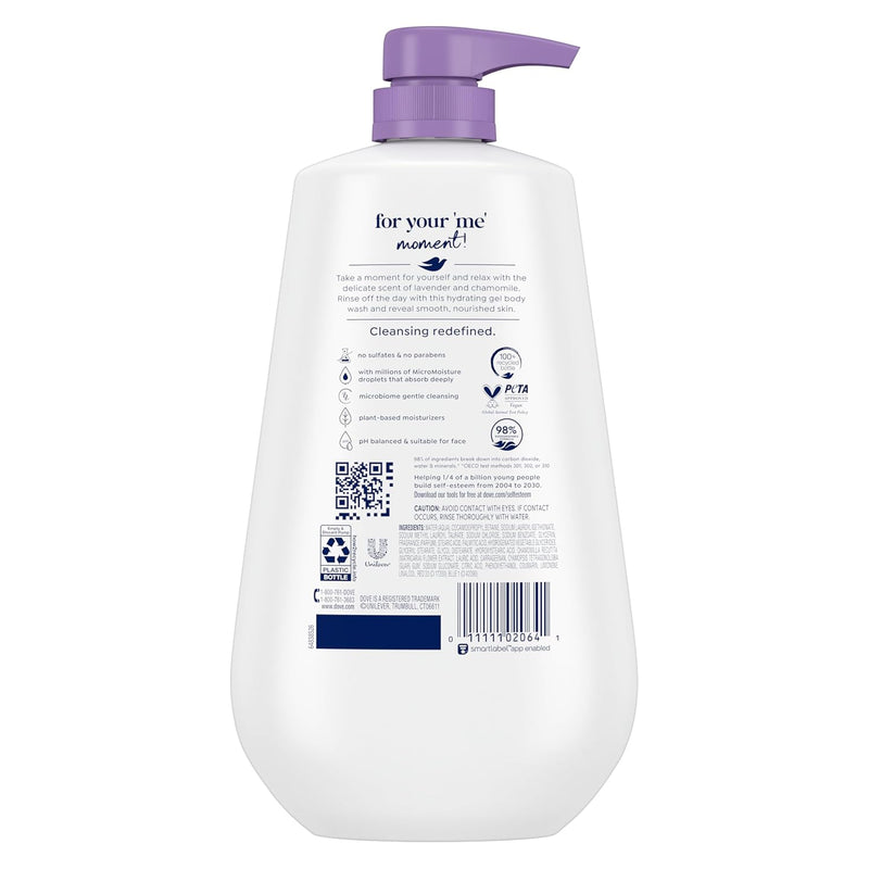 Dove Body Wash with Pump Relaxing Lavender Oil & Chamomile 3 Count for Renewed, Healthy-Looking Skin Gentle Skin Cleanser with 24hr Renewing MicroMoisture 30.6 oz Infinity Warehouse