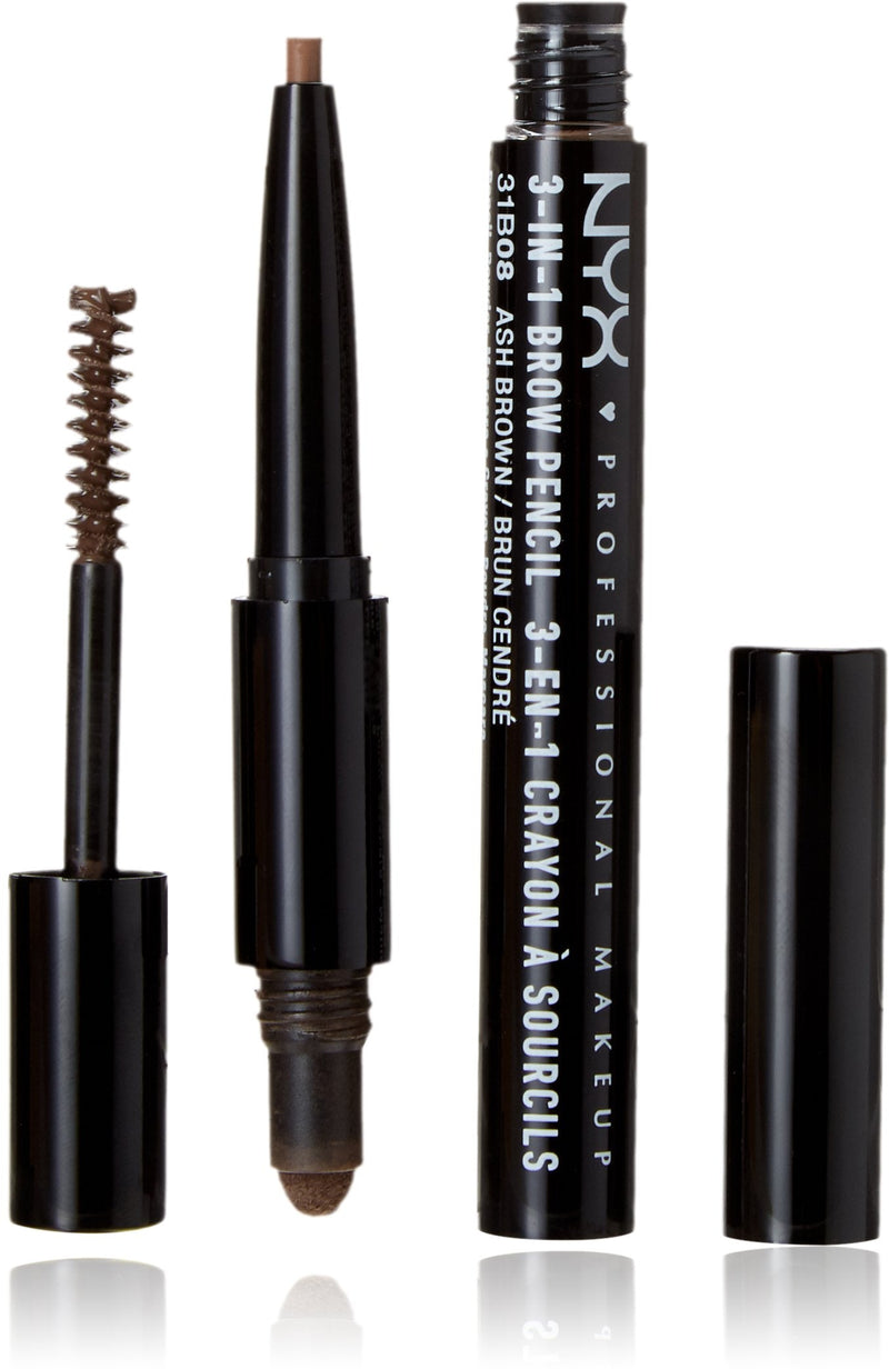 NYX PROFESSIONAL MAKEUP 3-In-1 Brow Pencil, Eyebrow Pencil - Ash Brown NYX PROFESSIONAL MAKEUP