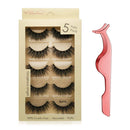 Leipple False Eyelashes 5 Pairs - Professional Reusable 3D Mink Lashes - Handmade Natural Thick Fluffy Fake Eyelashes with Stainless Steel Eyelash Tweezers (Bomb) Leipple