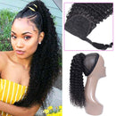 Curly Human Hair Strap Ponytail Extensions, 100% Unprocessed Brazilian Hair Wrap Around Ponytails, Magic Paste with Comb Clip in Kinky Curly Pony Tail (26", Curly Hair) ALISFEEL