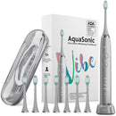 AquaSonic Vibe Series Ultra Whitening Toothbrush – ADA Accepted Electric Toothbrush - 8 Brush Heads & Travel Case - Ultra Sonic Motor & Wireless Charging - 4 Modes w Smart Timer – Charcoal Metallic Aquasonic