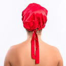 Imprint By Mau Soft Silk Bling Bonnet Night Cap, Satin Smooth Rhinestone Sleep Hat with Wide Band, Prevents Hair Damage and Frizz (Bright Red) IMPRINTS BY MAU