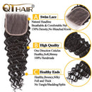 QTHAIR 12A Brazilian Deep Wave Human Hair 2 Bundles with Closure (12 12+10) 100% Unprocessed Brazilian Human Hair Deep Curly Hair Weave Bundles with Lace Closure Natural Color QTHAIR