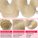 #60 Platinum Blonde Human Hair 3 Bundles 300g Body Wave Unprocessed Brazilian Virgin Human Hair Sew in Extensions for Women Wavy Curly Hair Weave 20"