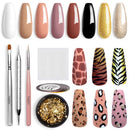 Beetles Gel Nail Polish Kit, 8 Colors Leopard White Glitter Nail Polish Gel Nail Kit, Soak Off U V Black Gel Nail Polish Nude Nail Art Brushes Painting Pen Design DIY Gifts for women beetles Gel Polish