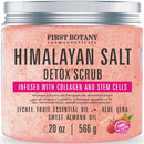 Himalayan Salt Body Scrub with Collagen and Stem Cells - Natural Exfoliating Salt Scrub & Body and Face Souffle helps with Moisturizing Skin, Acne, Cellulite, Dead Skin Scars, Wrinkles (20 oz) First Botany